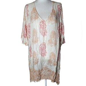 World Market Red Goldenrod Hindu Elephant Print Caftan Lightweight Gauzy Size XL